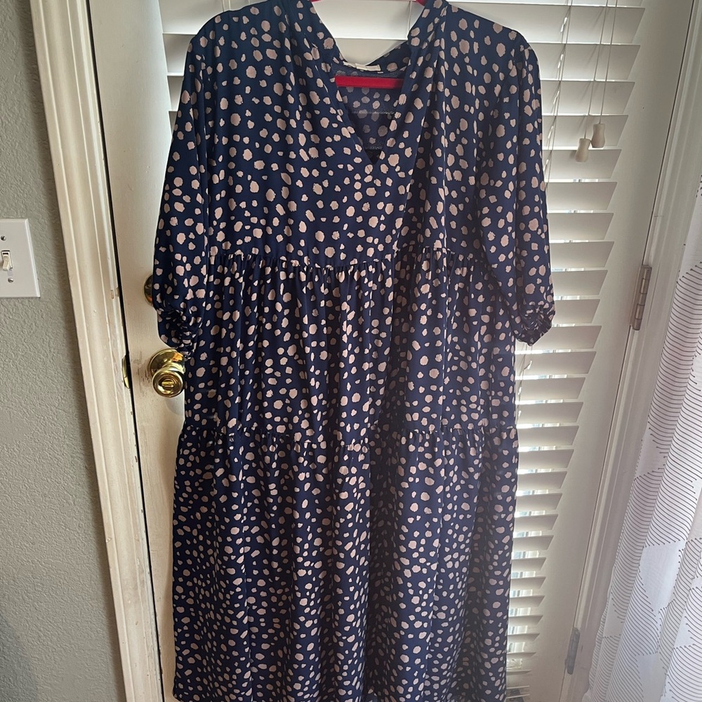 Easel Blue Puff Sleeve Midi Sundress